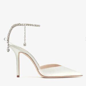 IVORY JIMMY CHOO SATIN PUMPS WITH CRYSTAL EMBELLISHMENT